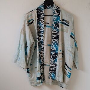 Women's 100% Linen Art to Wear Artsy Wrap Kaftan Ruana Beach Boho Coastal OSFA